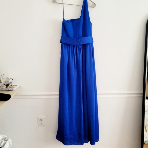 White by Vera Wang Blue One Shoulder satin maxi dress Gown Size 6 - Picture 7 of 10